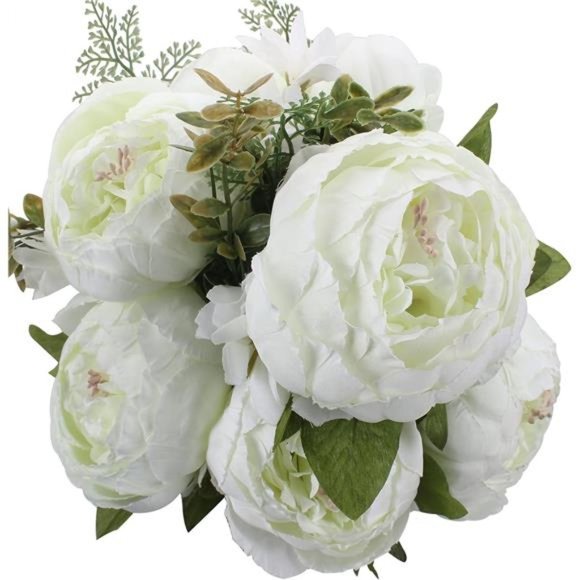 Spring White Flowers Artificial Silk Peony Bouquets Wedding Home Decoration Cute - Picture 1 of 5